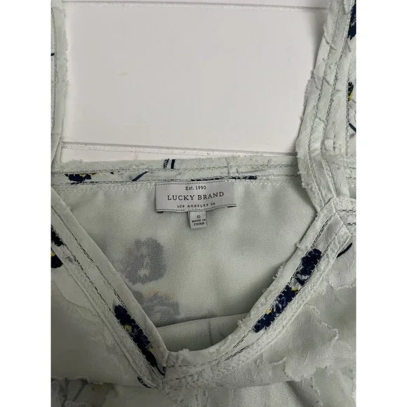 Lucky Brand Womens S Pale Green w/Blue Floral Off‎ Shoulder Layered Lined Blouse - Picture 5 of 7